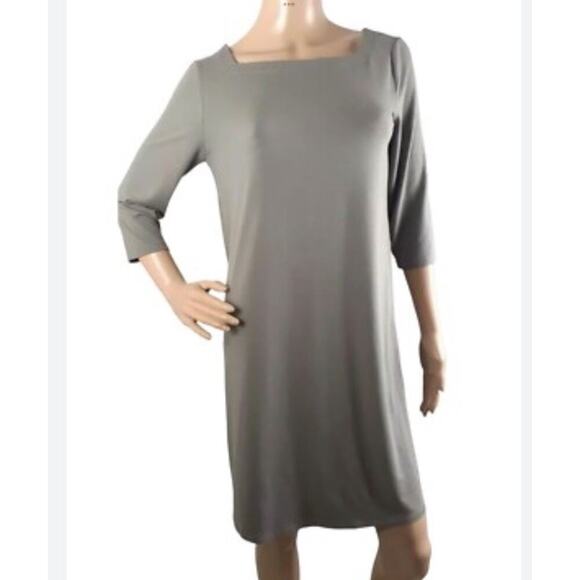 Eileen Fisher Dresses & Skirts - Eileen Fisher Jersey Dress Viscose 3/4 Sleeve Stretch Solid Gray Knee Length PM